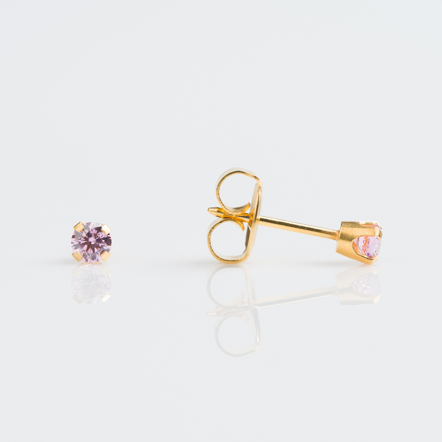 7509-3050 – Studex 9Ct Gold TIFF. 3mm Pink Cubic Zirconia Piercing Earrings