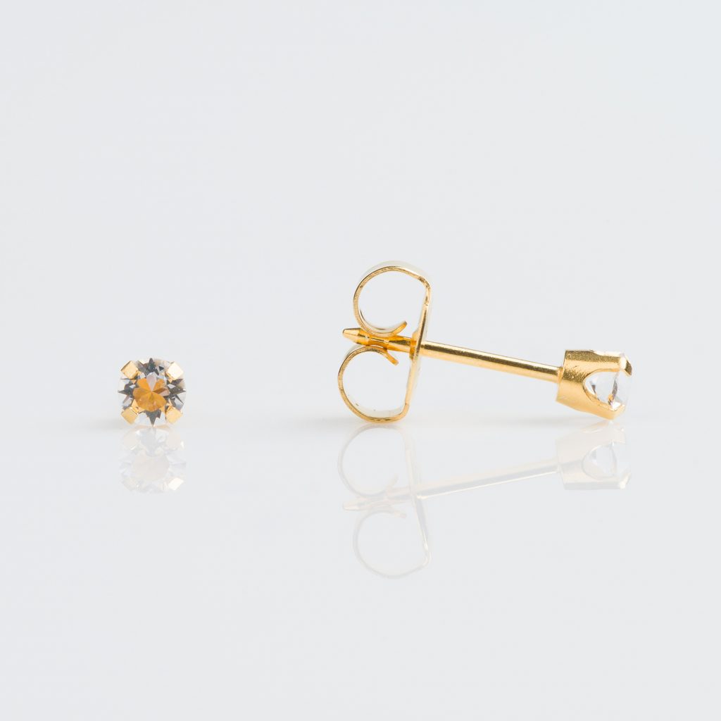 Studex Gold TIFF. 3mm April Crystal Piercing Earrings
