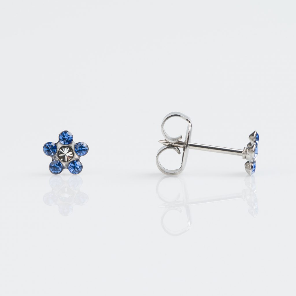 Studex White Gold Stone Daisy Sapphire Crystal Piercing Earrings