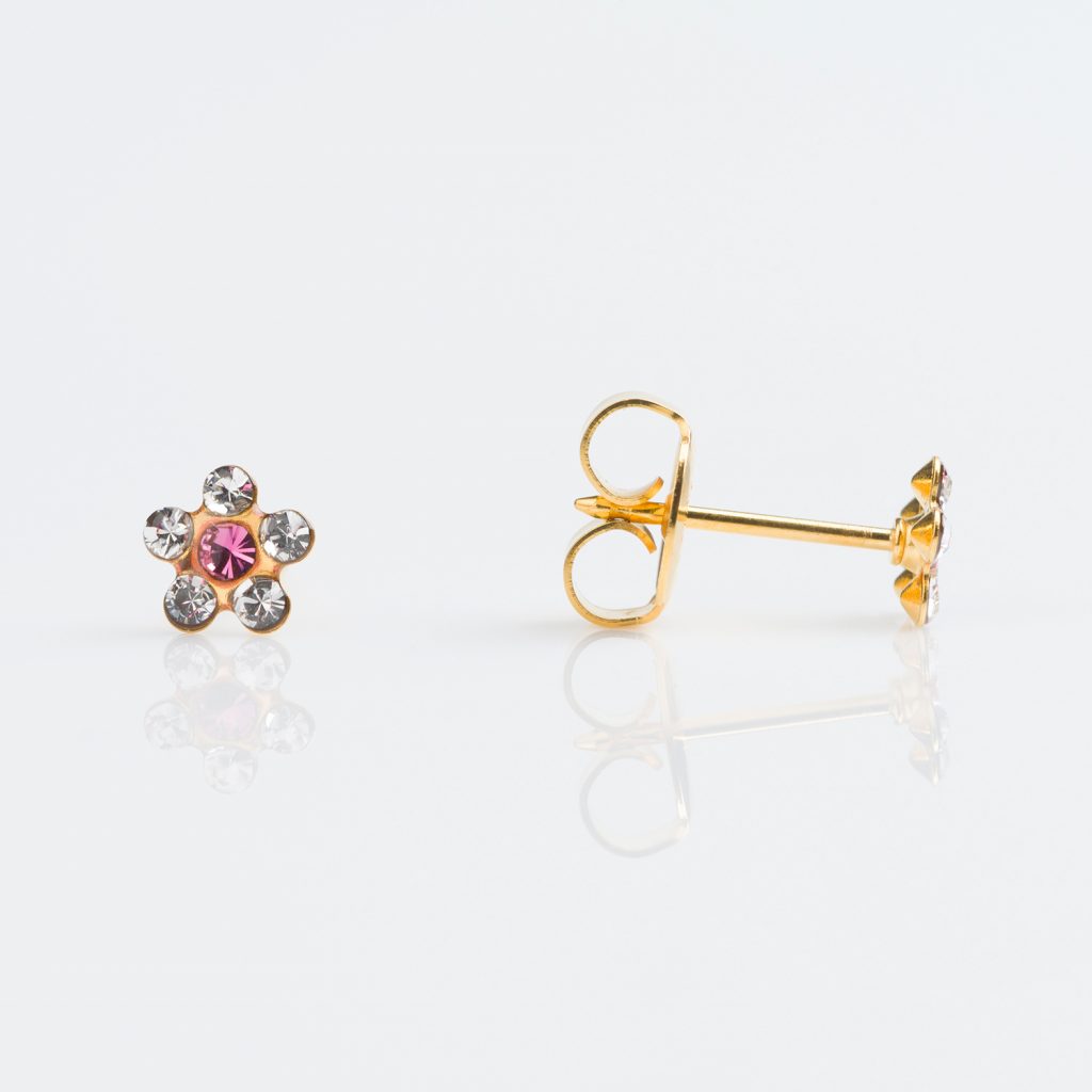 Studex Gold Plated Stone Daisy April Crystal Rose Piercing Earrings