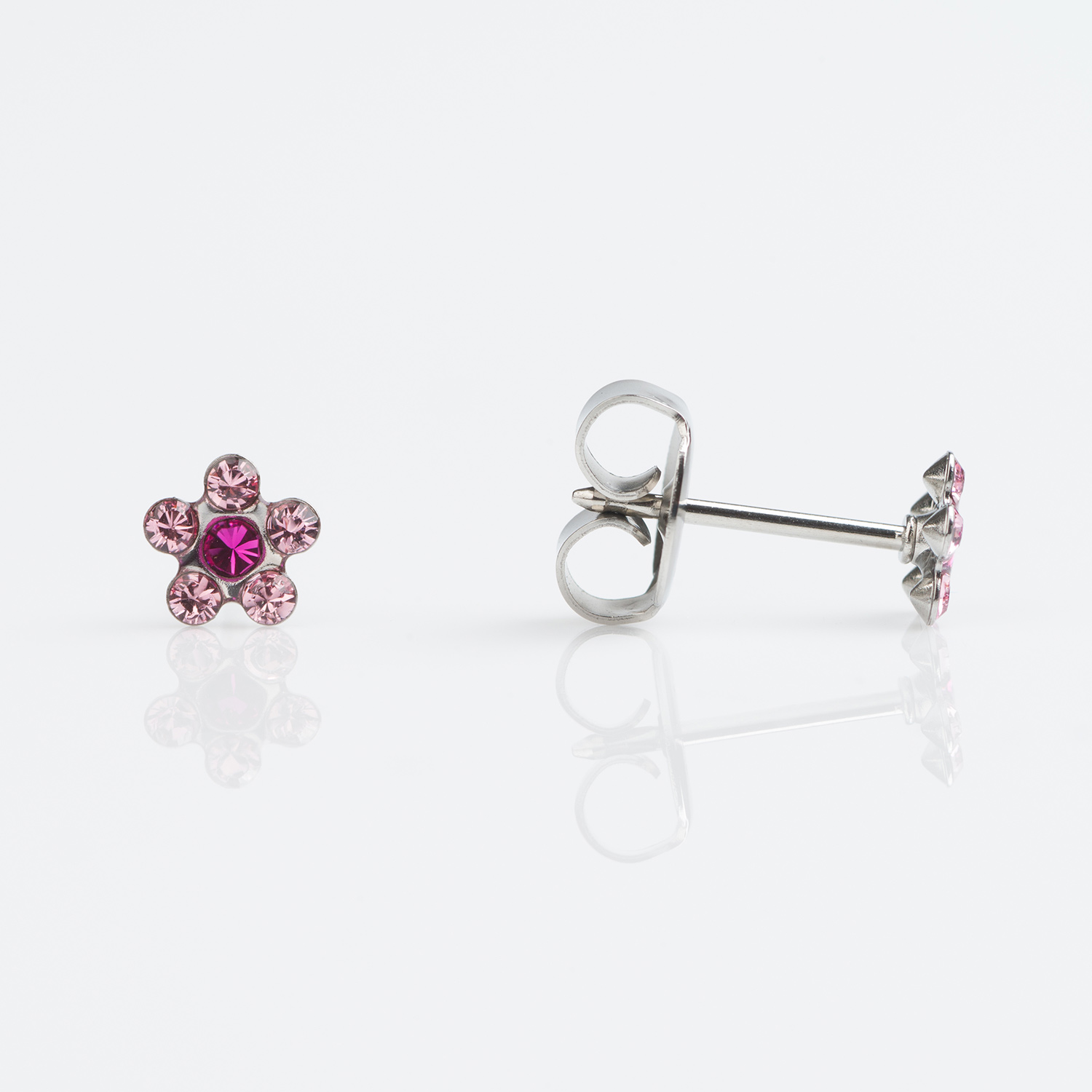 7512-6023 – Studex Stainless Stone Daisy Light Rose Fuchsia Piercing Earrings