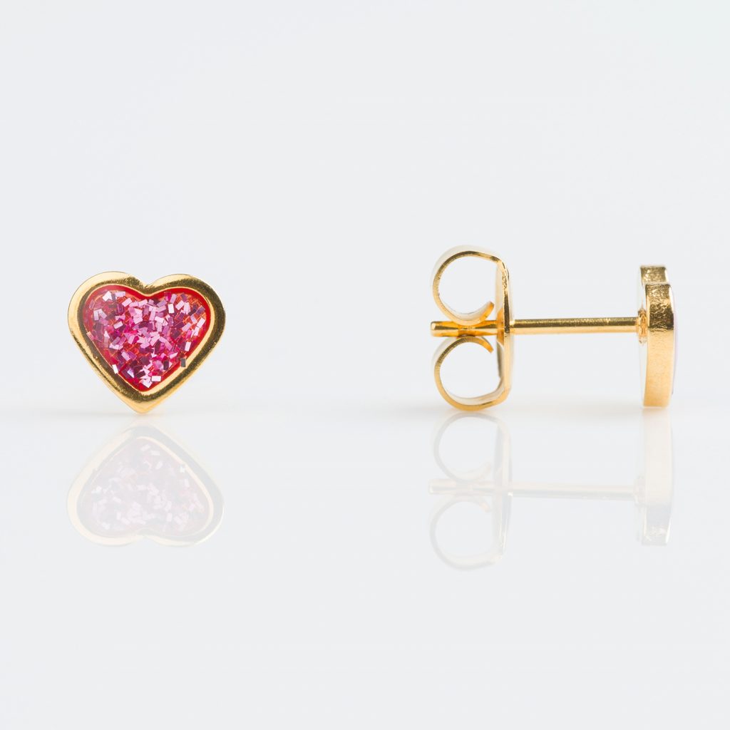 Studex Sensitive Gold Plated Pink Glitter Heart Earrings