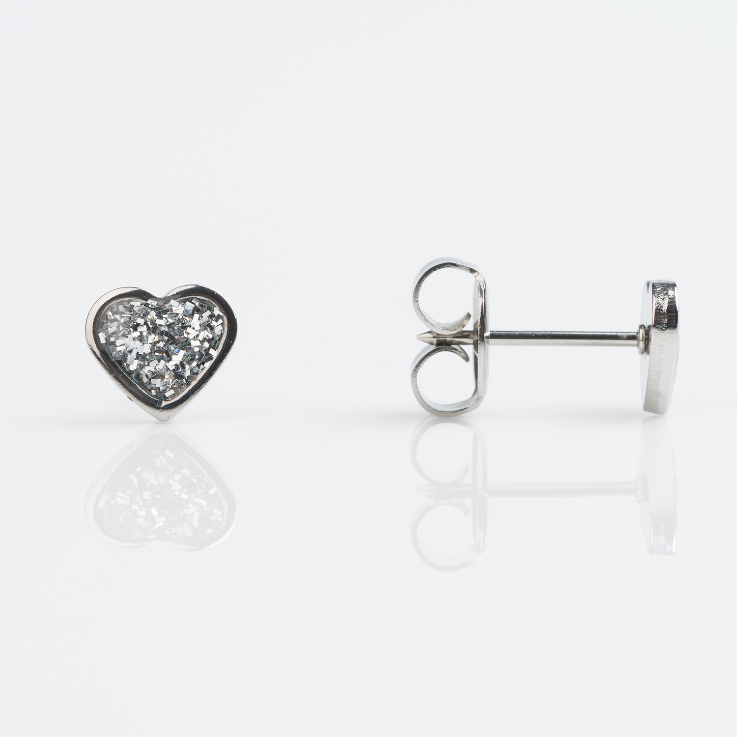7524-3564 – Studex Stainless Clear Glitter Heart Piercing Earrings