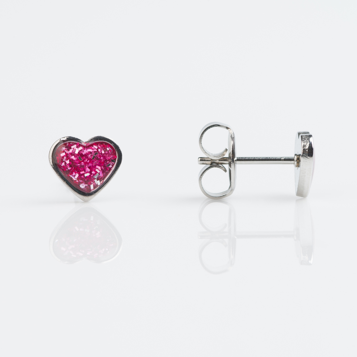 7524-3565 – Studex Stainless Pink Glitter Heart Piercing Earrings