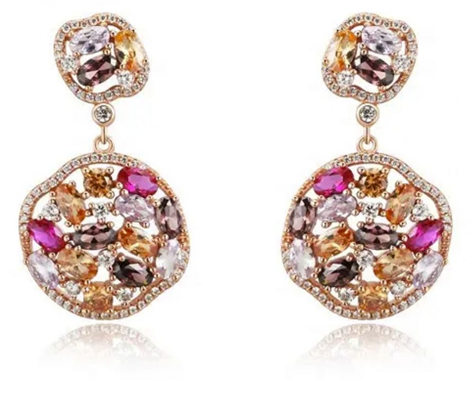 YK Beauty Rose Gold Plated Sterling Sliver with Multi Colours Stones Earrings