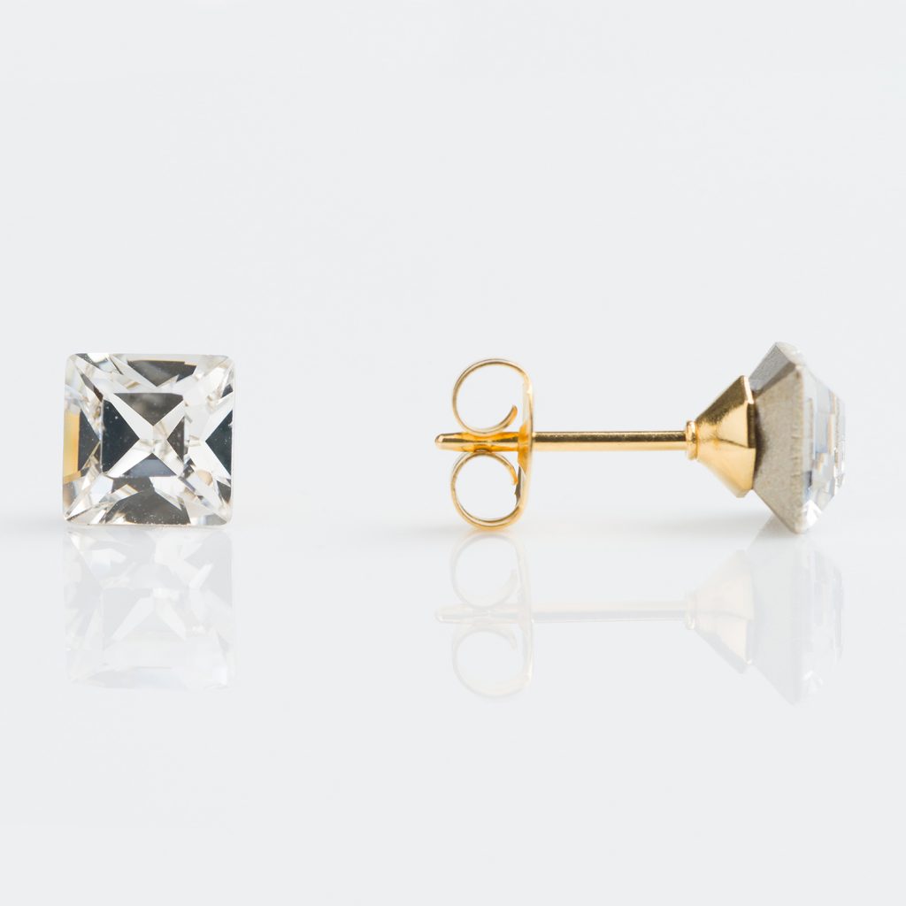 Studex Sensitive Gold Plated 6mm Crystal Square Earrings