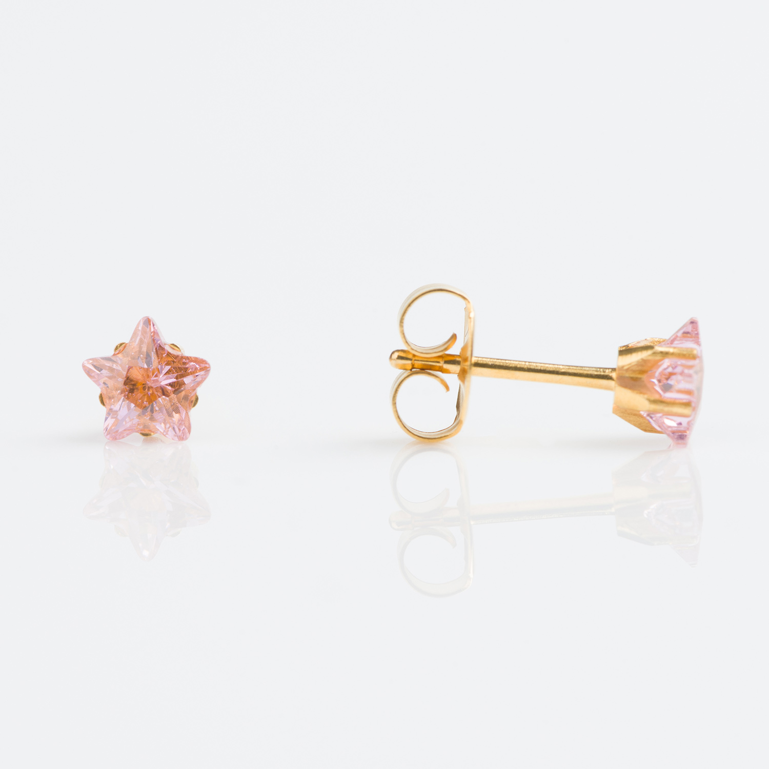 S451STX – studex sensitive cubic zirconia cz Gold Plated Tiff. 5mm Pink Star Cut Stud Earrings
