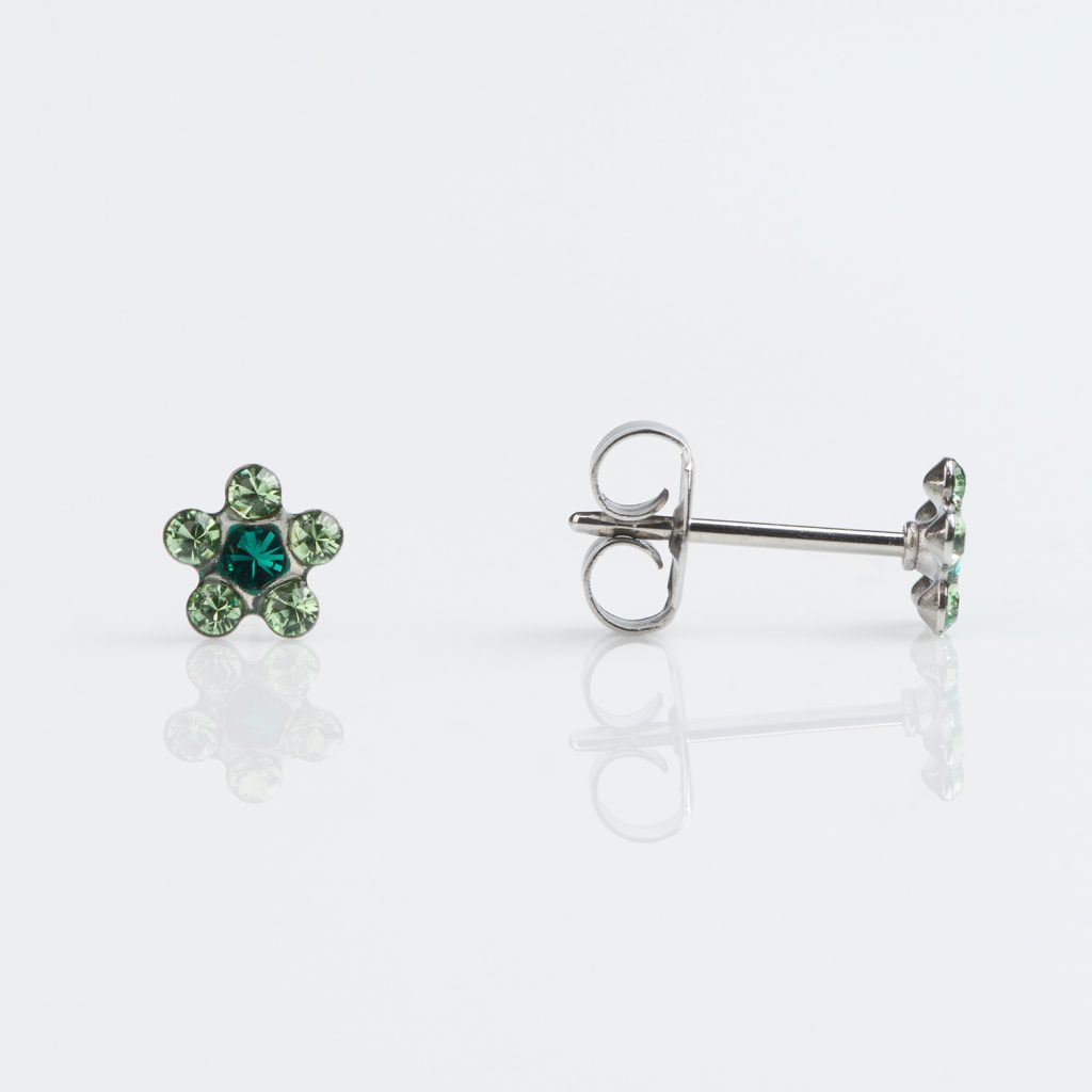 Studex Sensitive Stainless Daisy Peridot Emerald Earrings