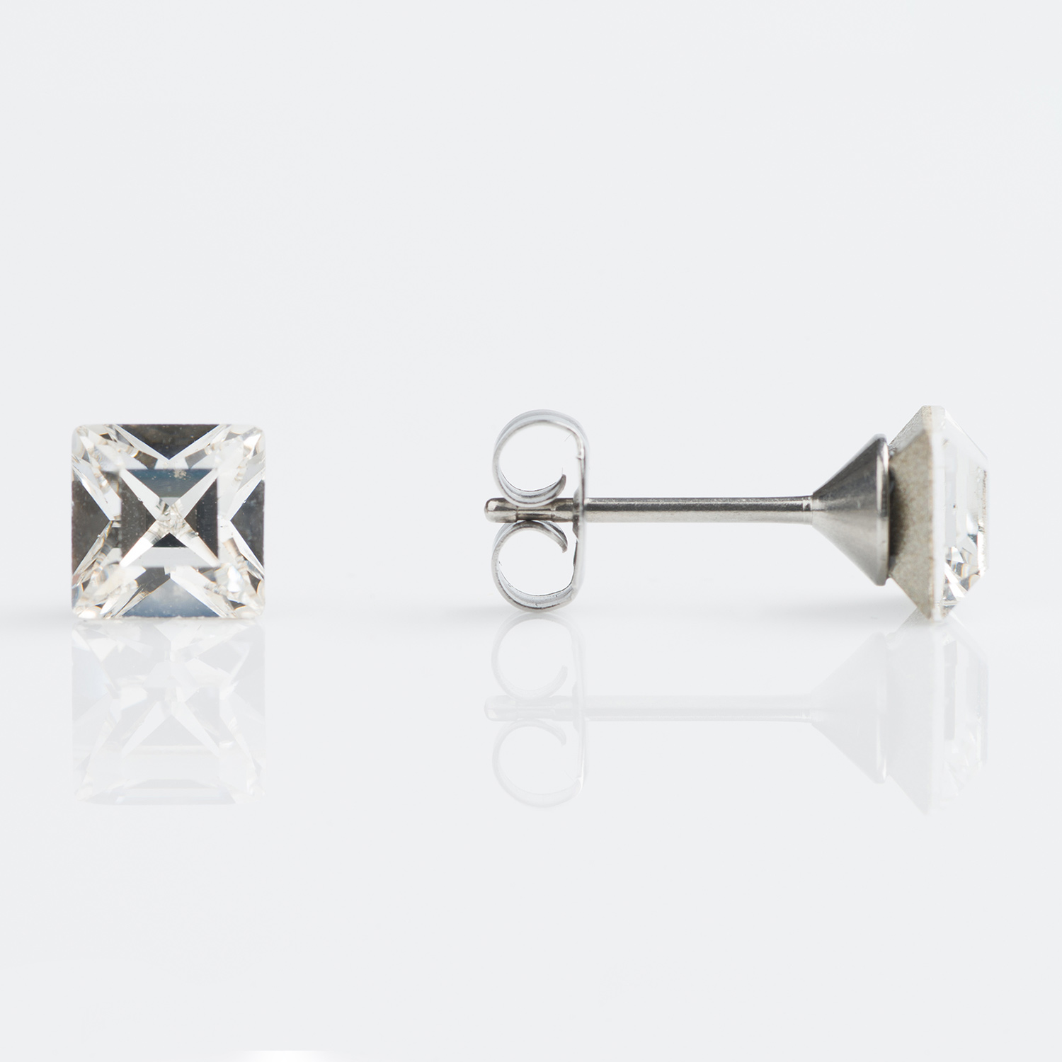 Studex Sensitive Stainless Steel 6mm Crystal Square Earrings