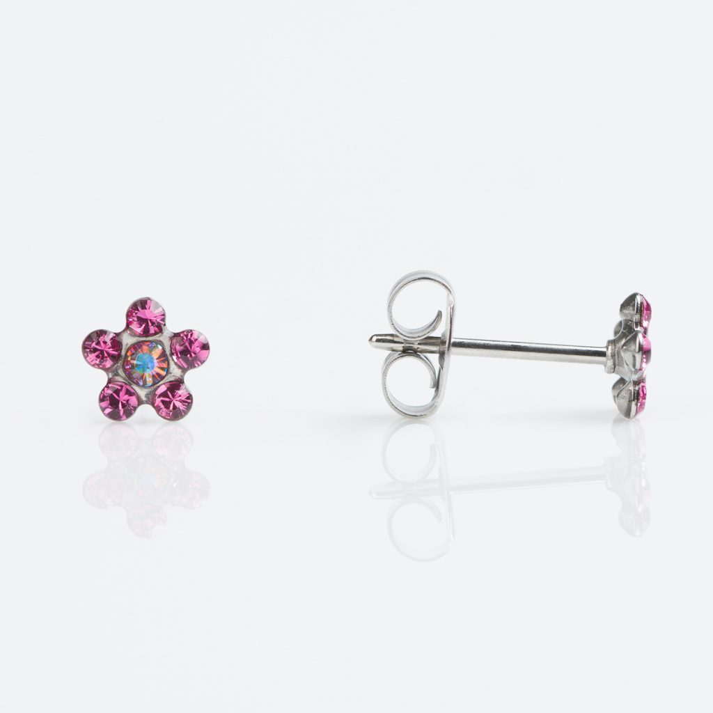 Studex Stainless Steel Daisy Rose Ab Crystal Earrings