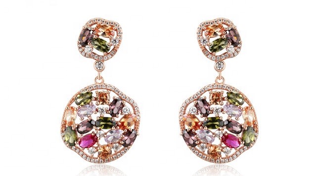 VE5427 – YK Beauty Rose Gold Plated Sterling Sliver with Multi Colours Stones Earrings