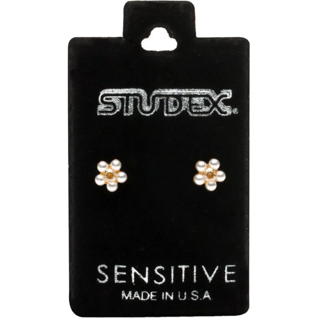 Studex Sensitive Gold Plated Daisy White Pearl Stud Earrings
