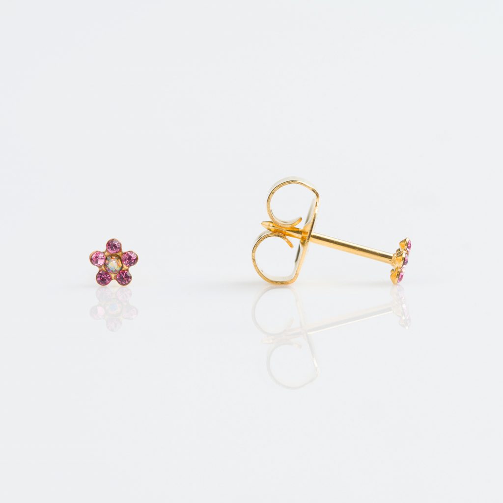 Studex Gold Plated Baby Daisy Rose-Ab Crystal Short Post Piercing Earrings
