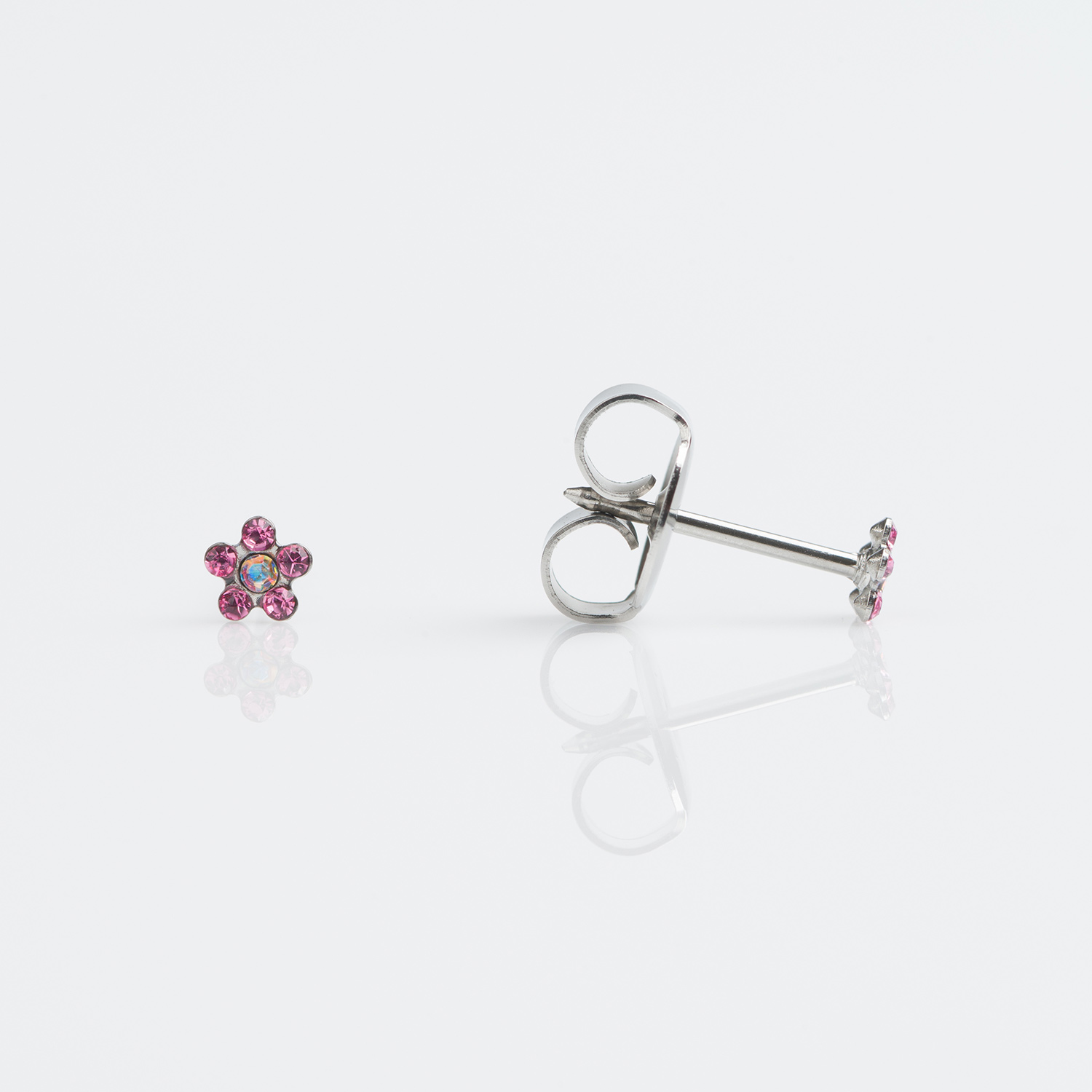 Studex Stainless Baby Daisy October Rose Ab Crystal Short Post Piercing Earrings