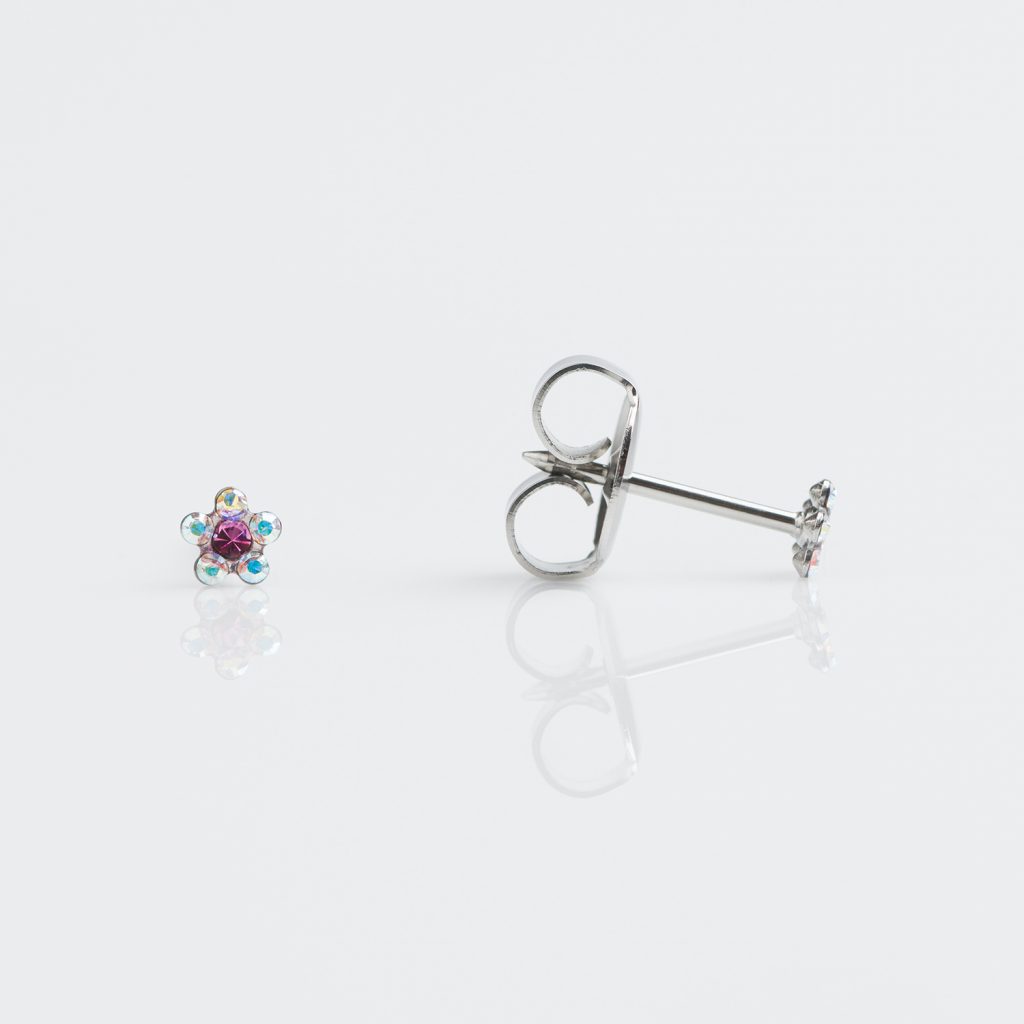 Studex Stainless Stainless Baby Daisy Ab Crystal October Rose Short Post Piercing Earrings