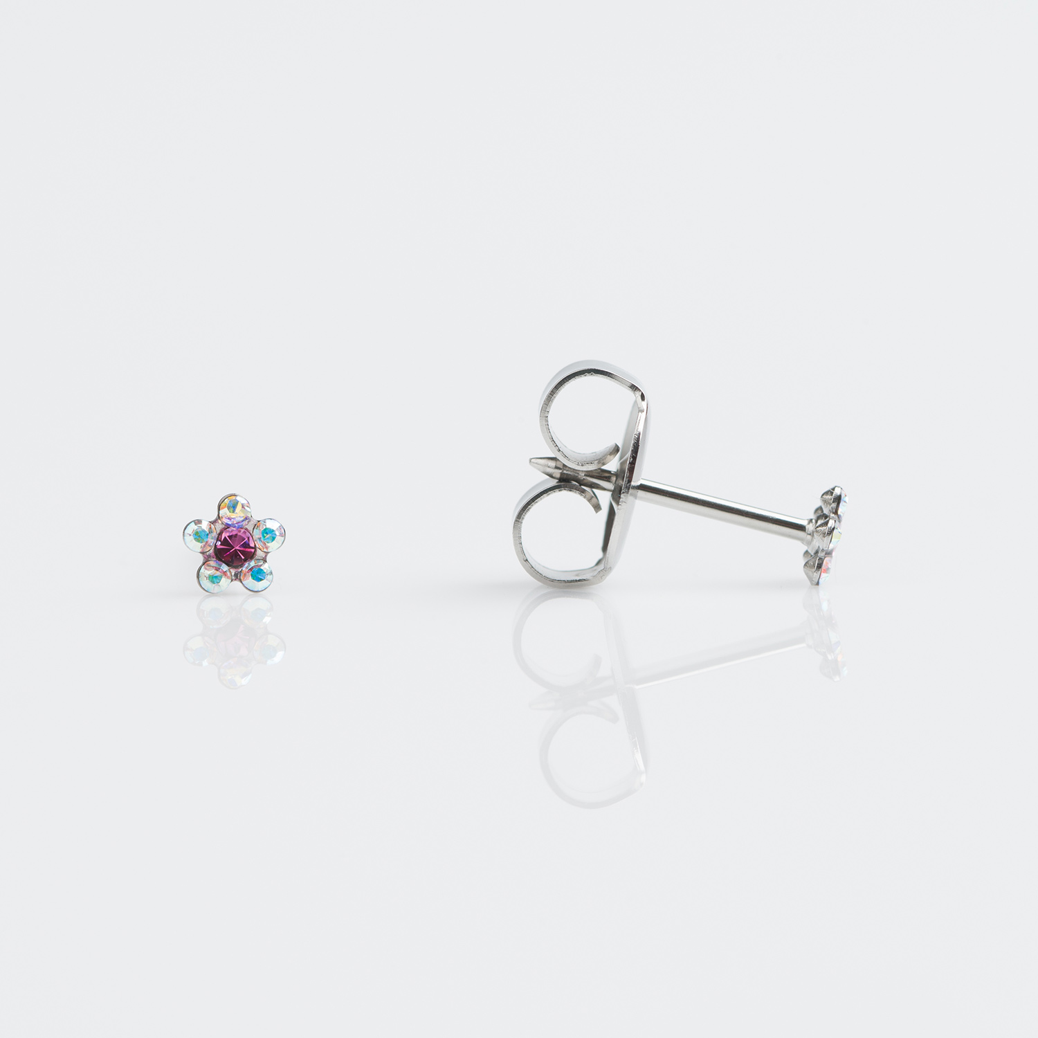 7582-6510 – Studex Stainless Stainless Baby Daisy Ab Crystal October Rose Short Post Piercing Earrings