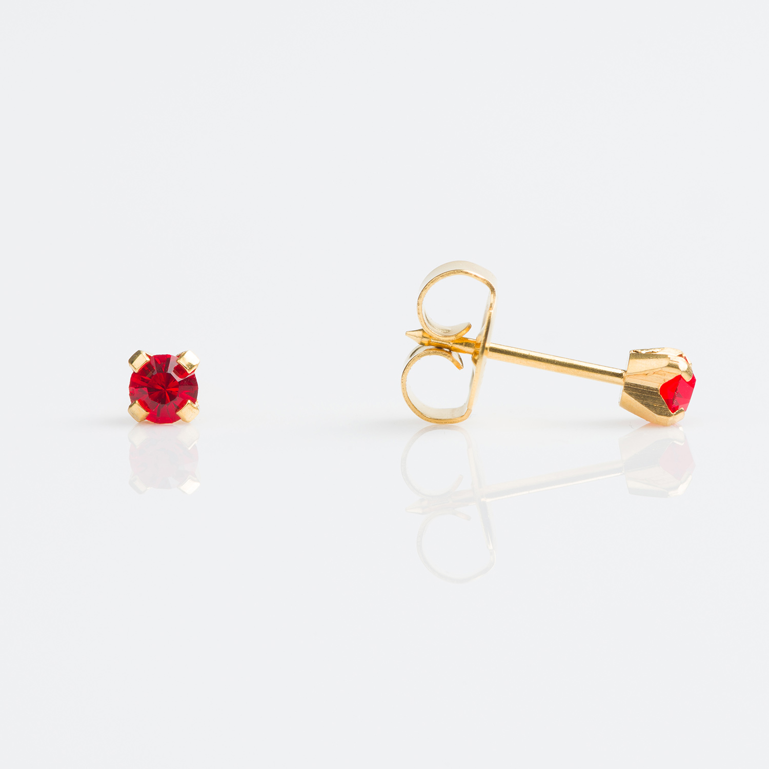 TT-107 – Studex Tiny Tips Gold Plated Tiff. 3mm birthstone gold plated childrens hypoallergenic July Ruby Stud Earrings