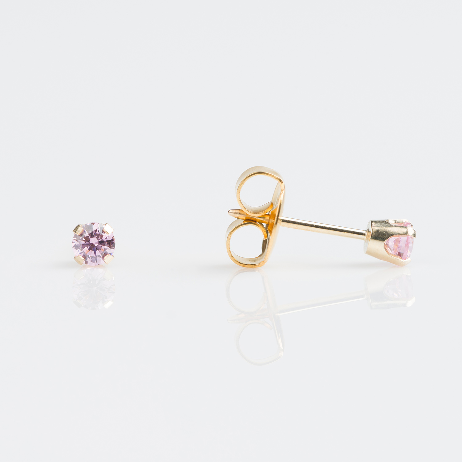 TT-744 – Studex Tiny Tips Gold Plated Tiff. 3mm Pink Cubic Zirconia Stud Earrings