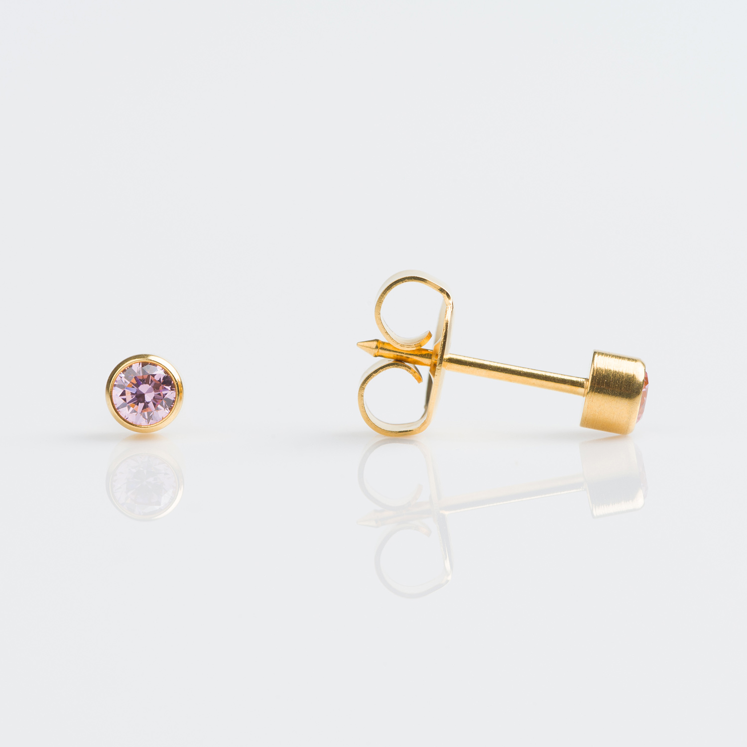 7509-3250 – Studex Gold Bezel 3mm Pink Cubic Zirconia Piercing Stud Earrings