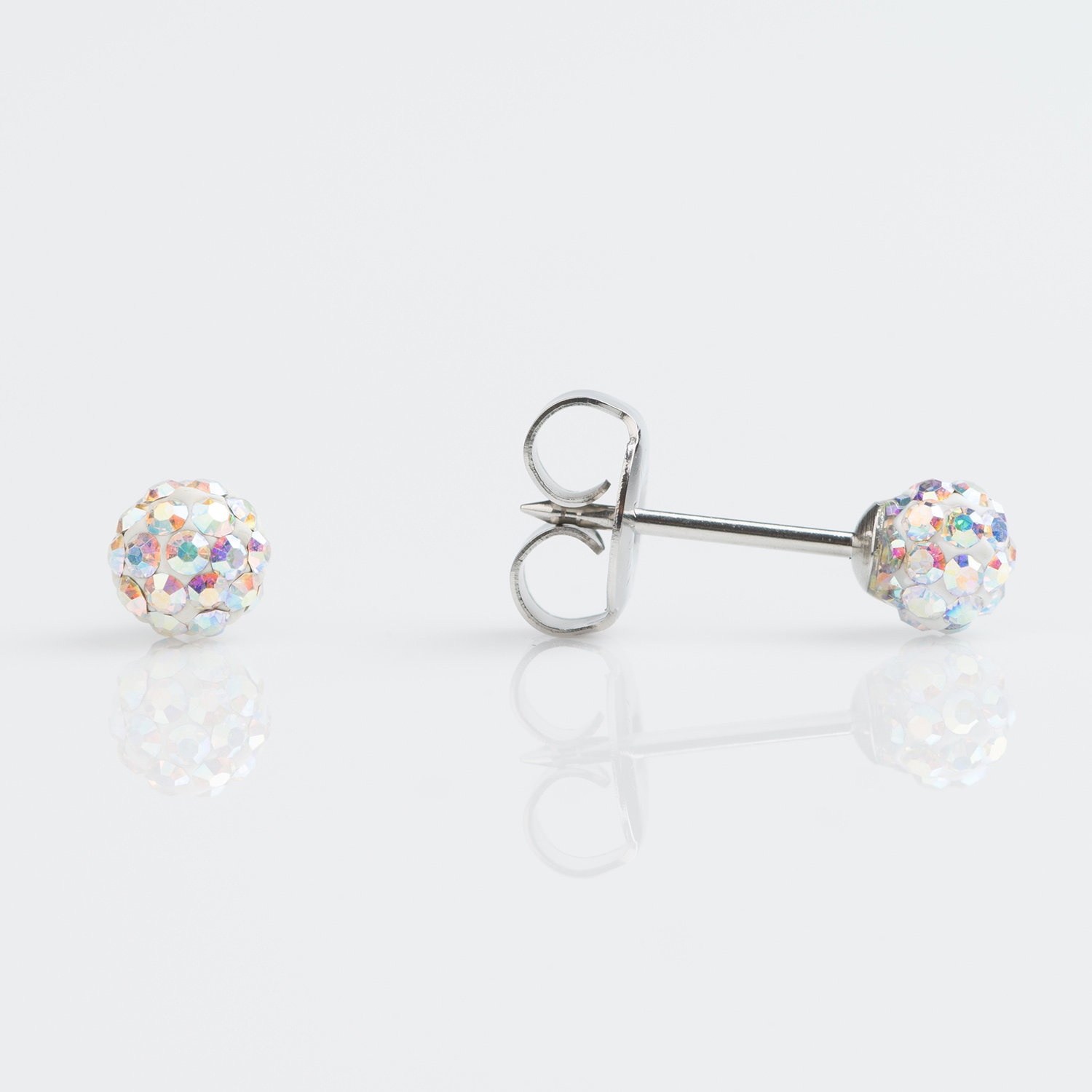 7509-4315 – Studex White Gold 4.5mm Fireball Ab Crystal Piercing Earrings