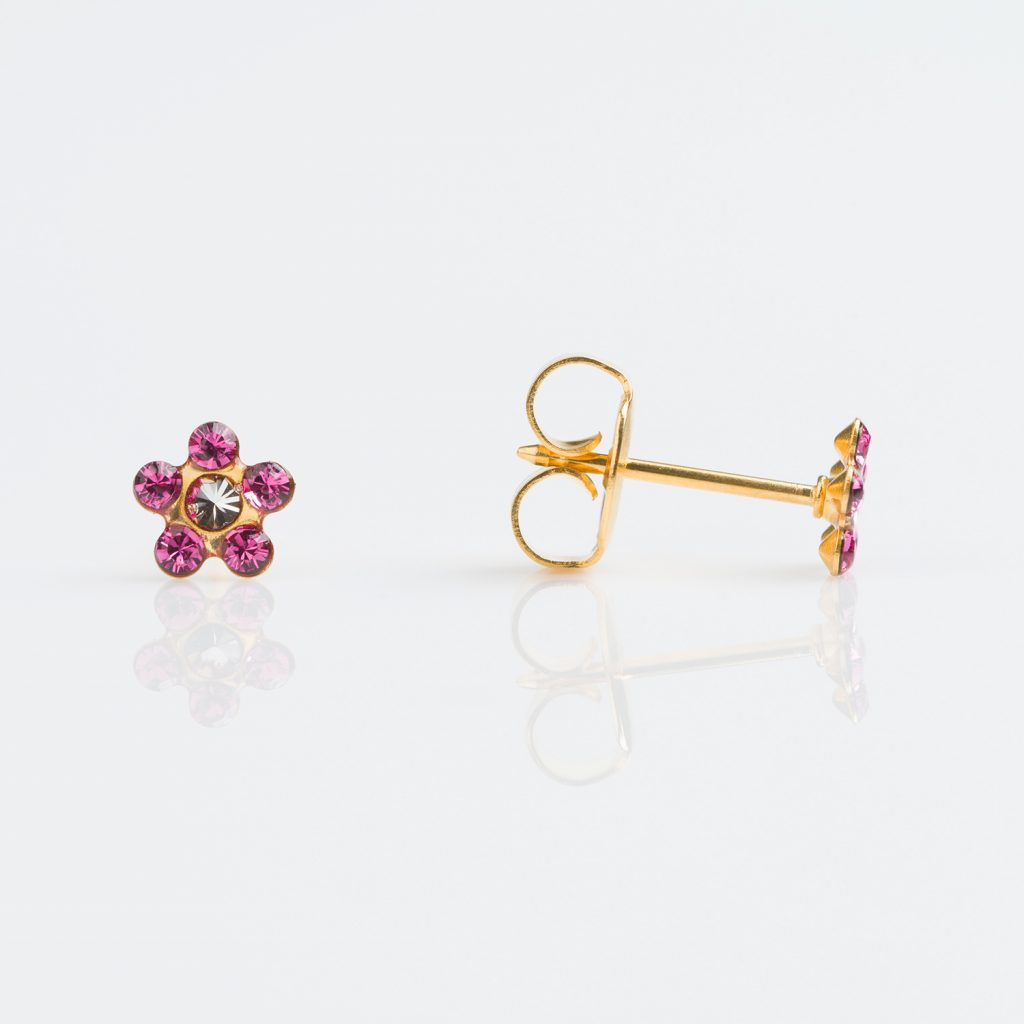 Studex Gold Stone Daisy Rose Crystal Piercing Earrings