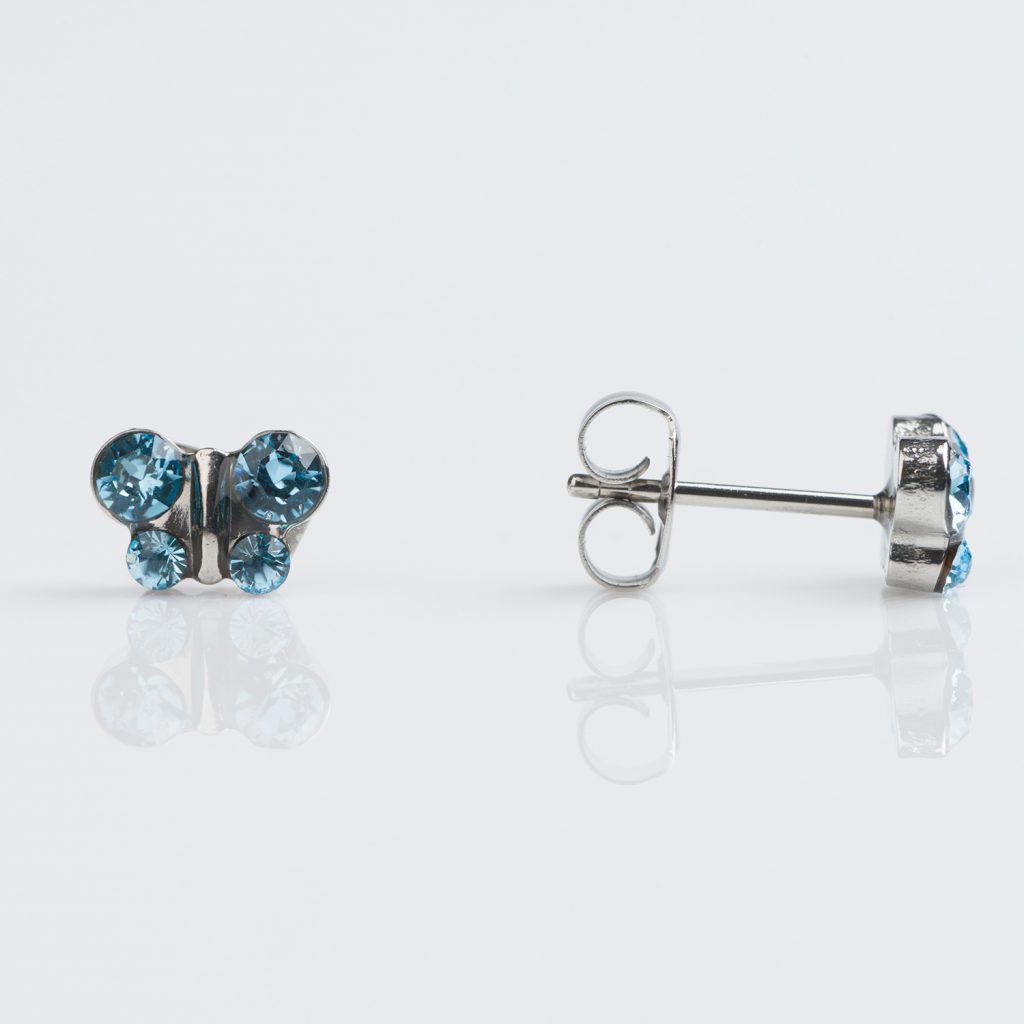 Studex Sensitive Stainless Butterfly March Aquamarine Earrings