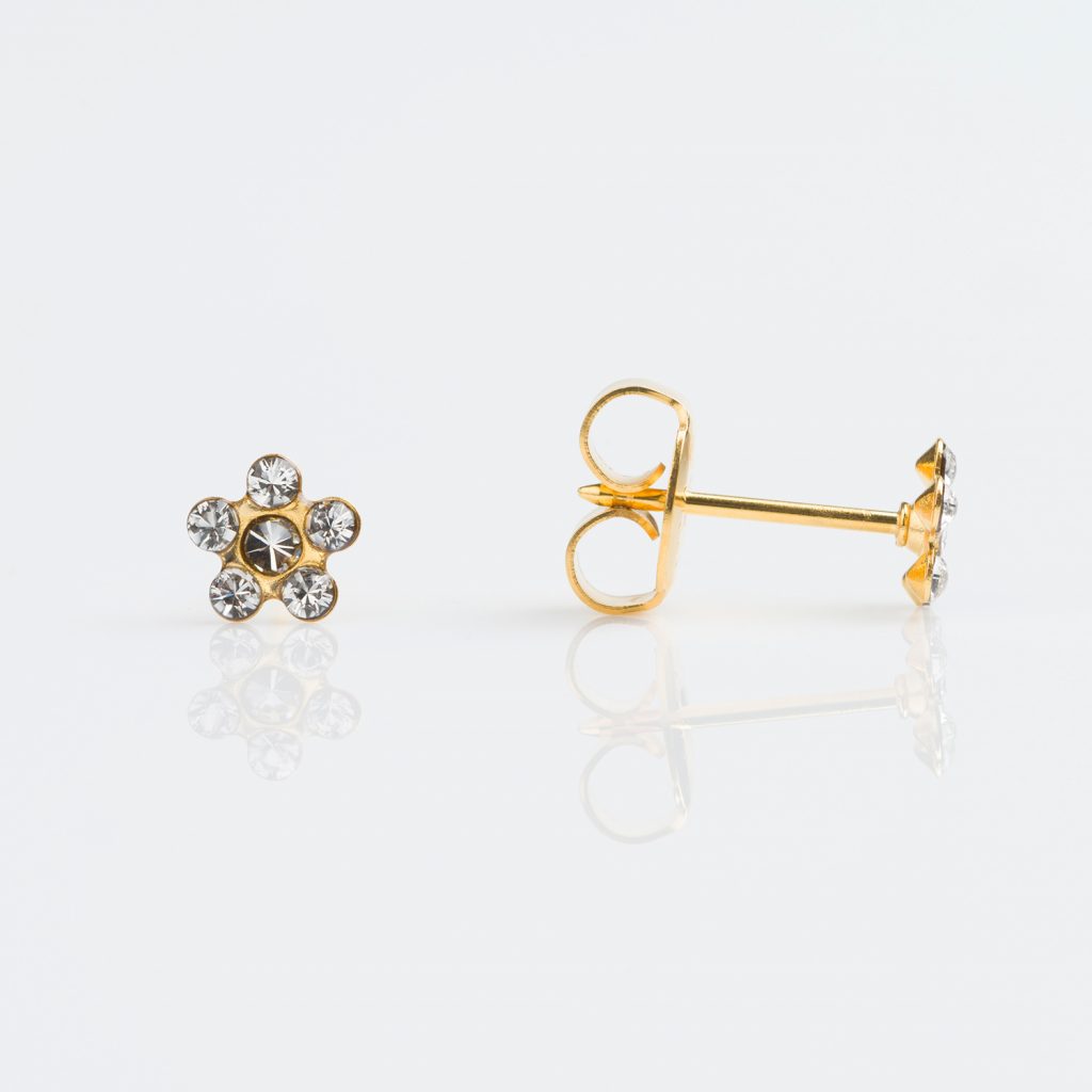 Studex Sensitive Gold Plated Daisy April Crystal Stud Earrings Made In Usa