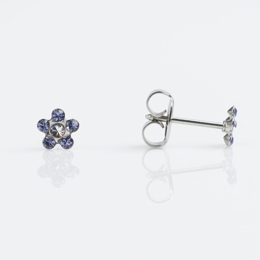Studex Sensitive Stainless Daisy Tanzanite Crystal Earrings