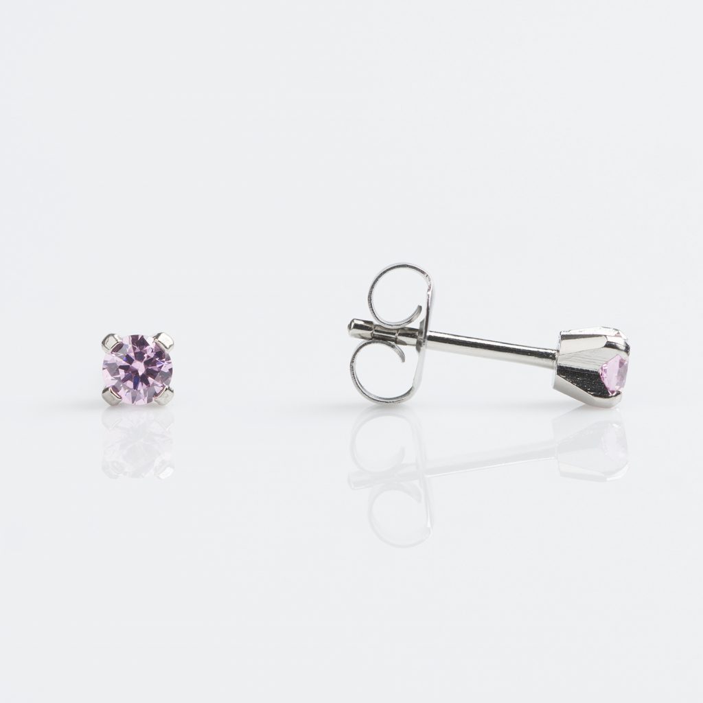 Studex Stainless Tiff. 3mm Cubic Zirconia Pink Earrings