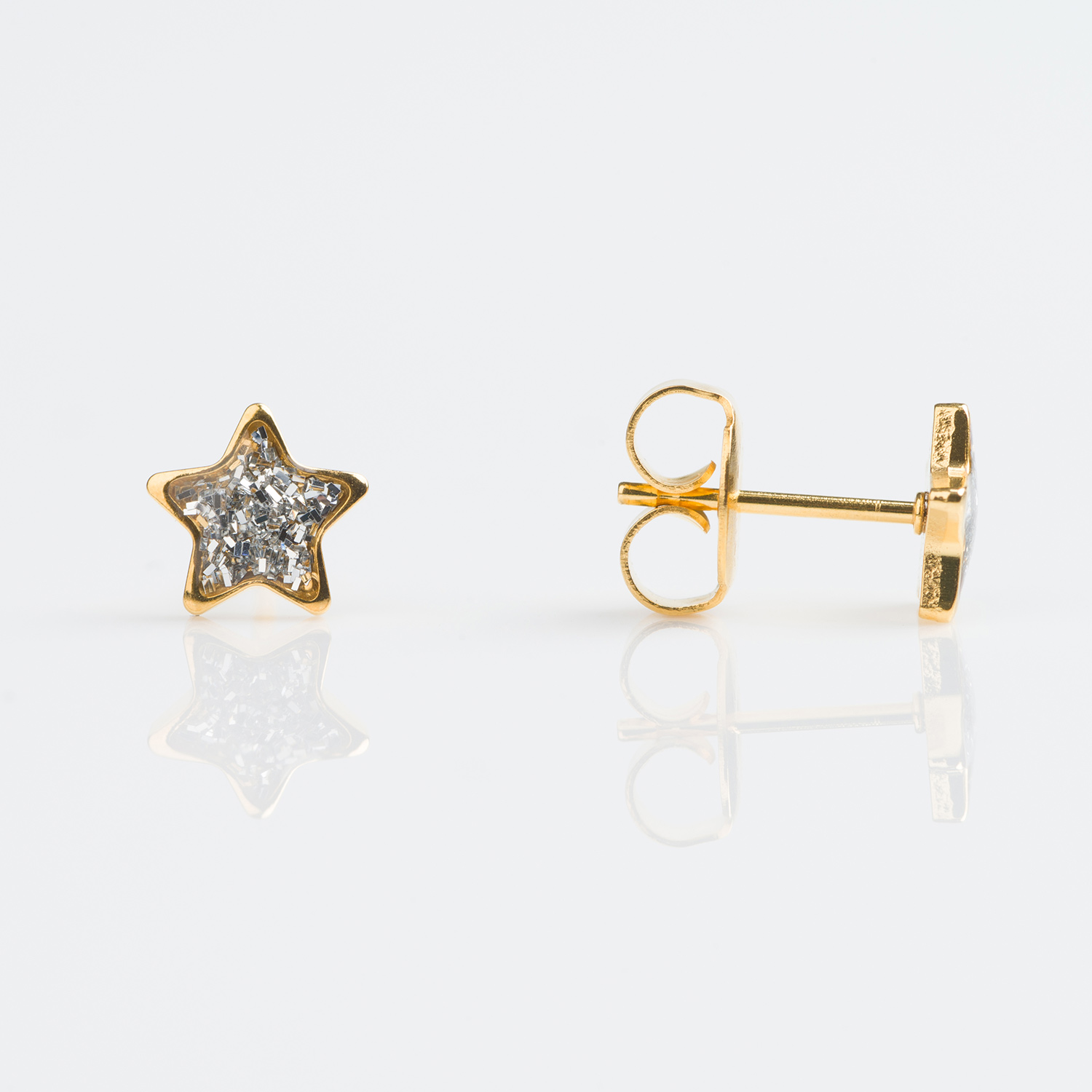 S3544STX – Studex Sensitive Gold Plated Clear Glitter Star Stud Earrings