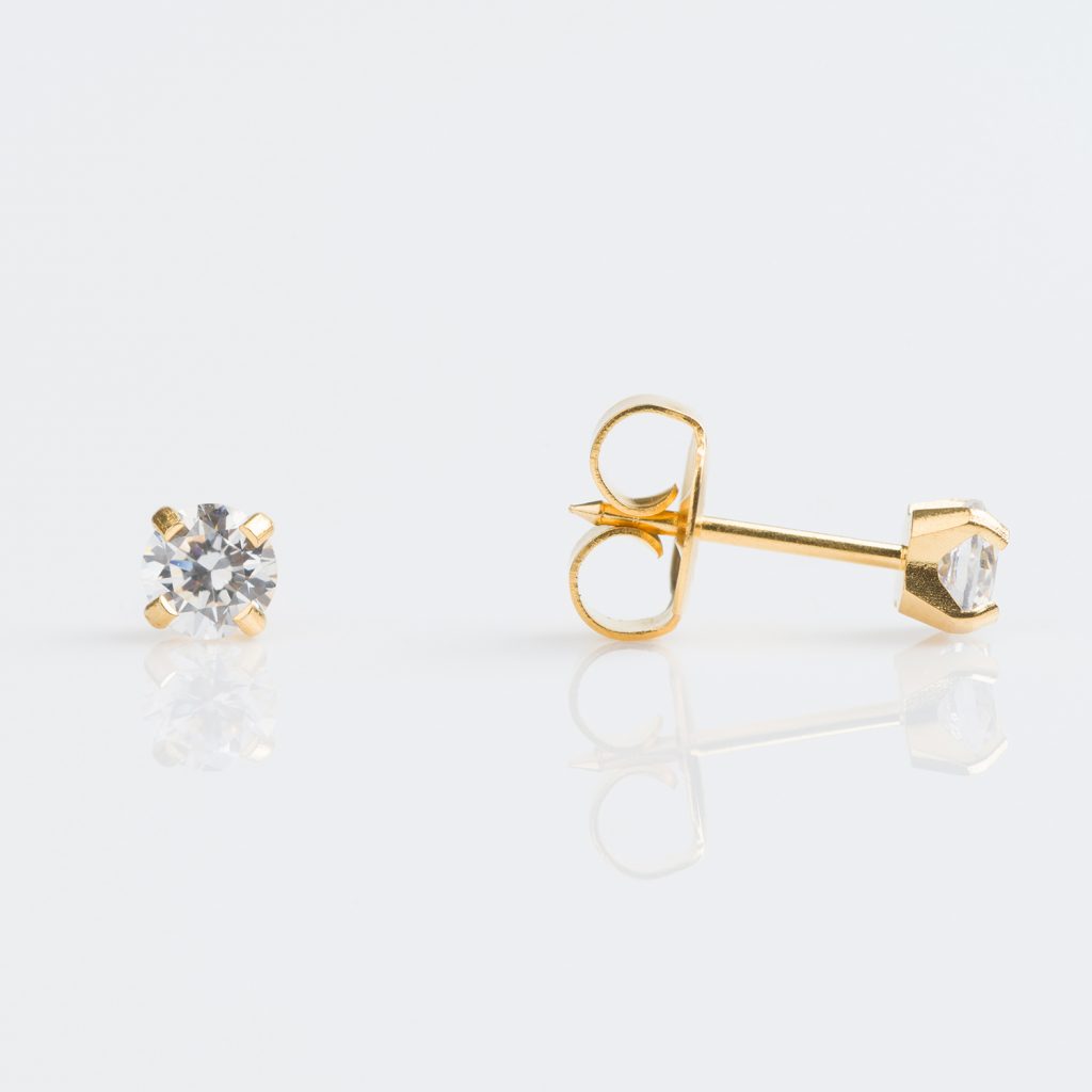 Studex Sensitive Gold Plated Tiff. 4mm Cubic Zirconia Earrings