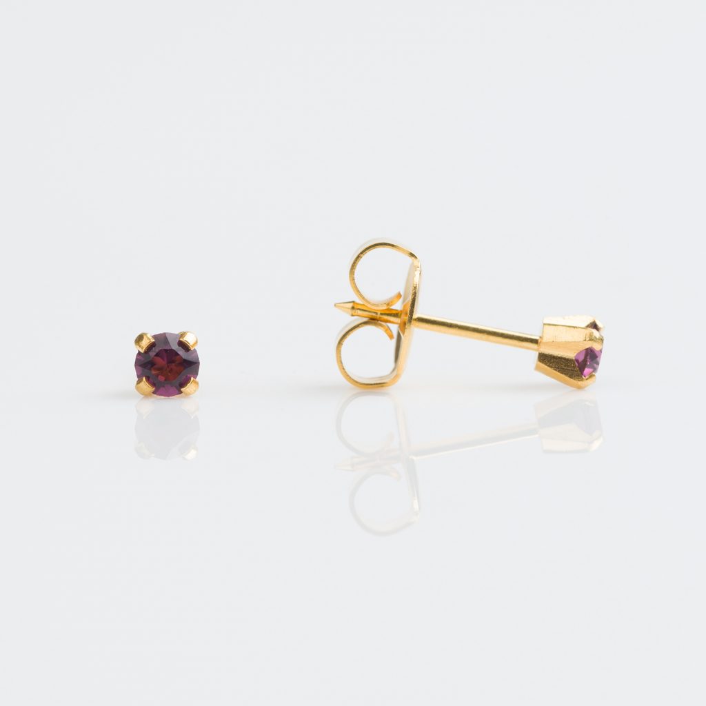 Studex Tiny Tips Gold Plated Tiff. 3mm February Amethyst Stud Earrings