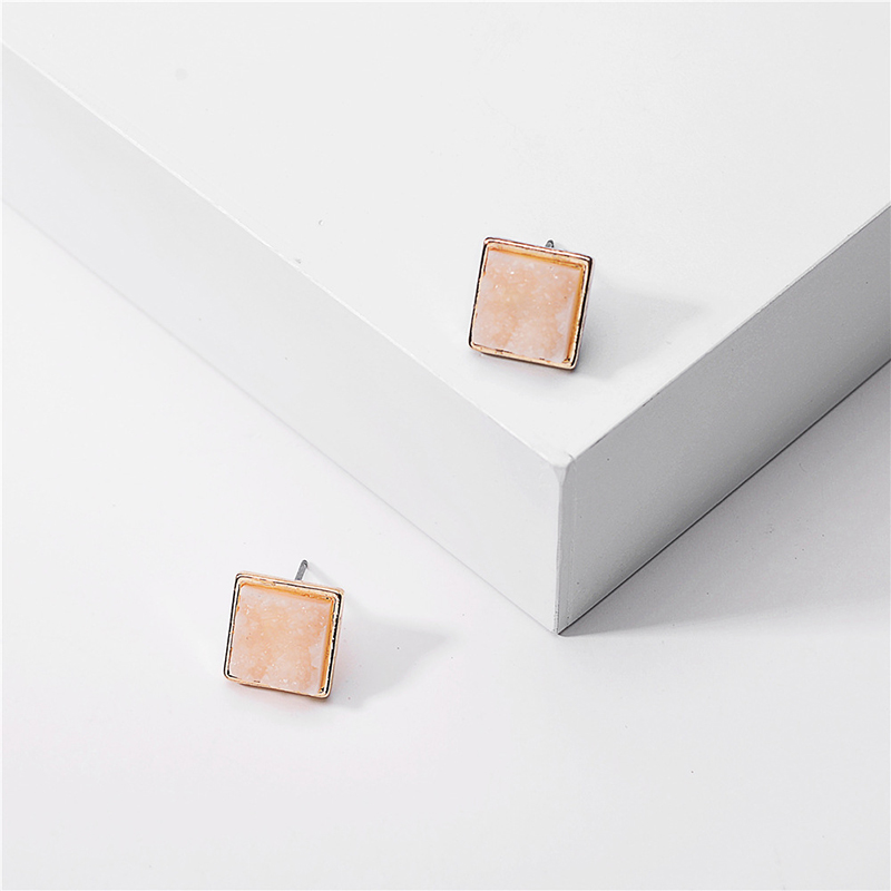 YK Beauty Gold plated square quartz stone Pink Earrings