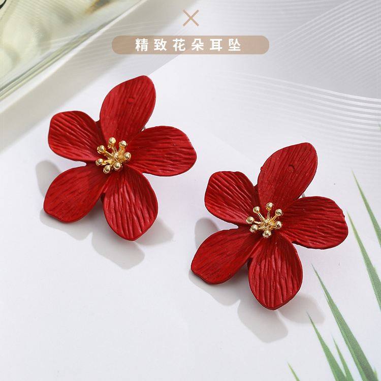 YK Beauty Large Flower Red Stud Earrings