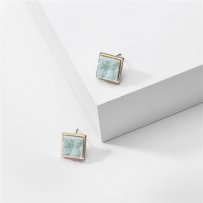 YK Beauty Gold plated square quartz stone Green Earrings