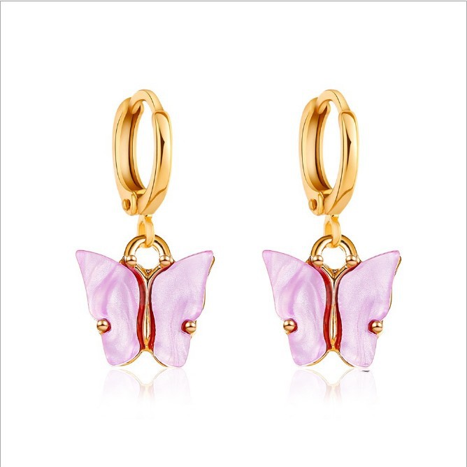 YK Beauty Gold Plated Butterfly Acrylic Purple Earrings