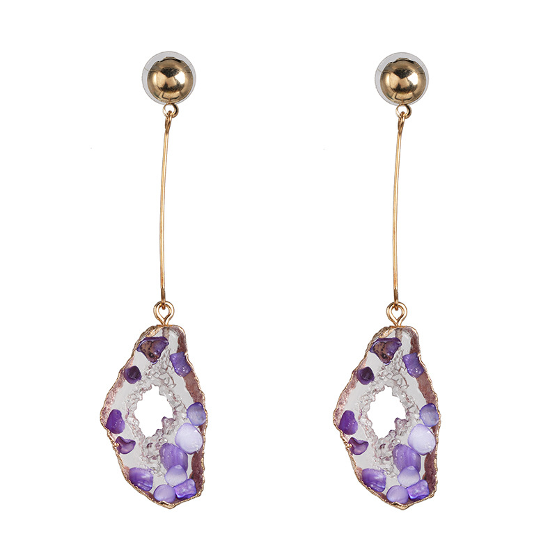YK Beauty Gold Plated quartz oval stone Purple Earrings