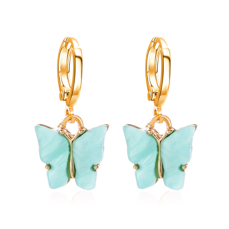 YK Beauty Gold Plated Butterfly Acrylic Blue Earrings