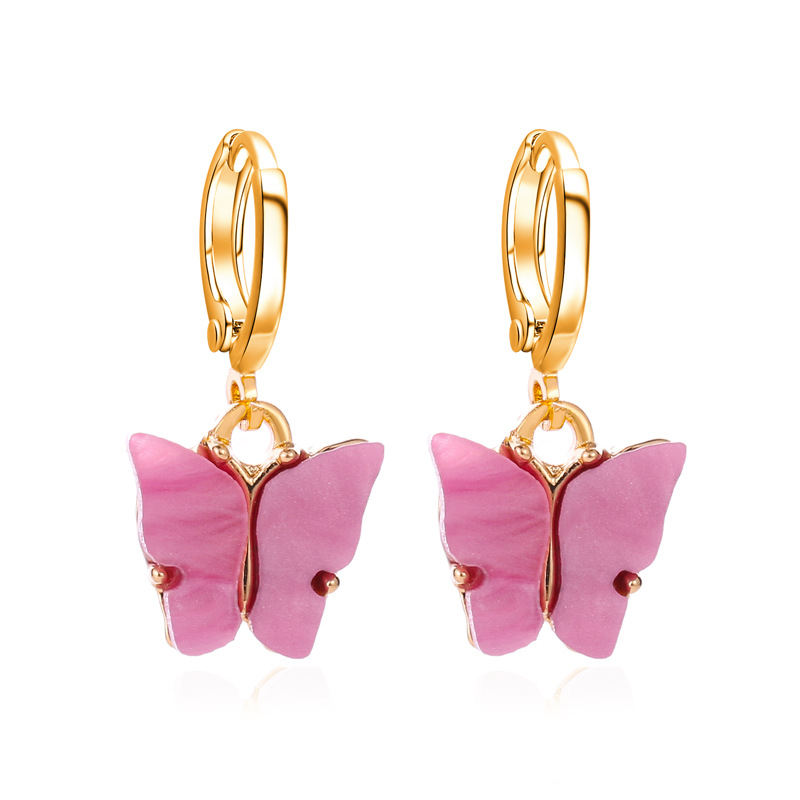 YK Beauty Gold Plated Butterfly Acrylic Fuchsia Pink earring 2cm