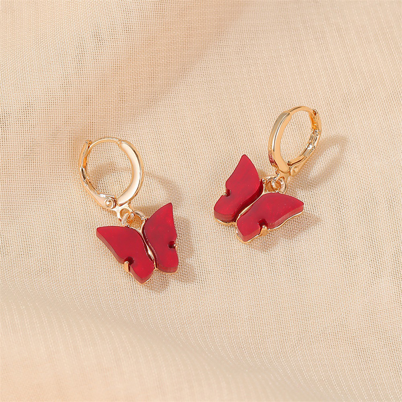 YK Beauty Gold Plated Butterfly Acrylic Red Earrings
