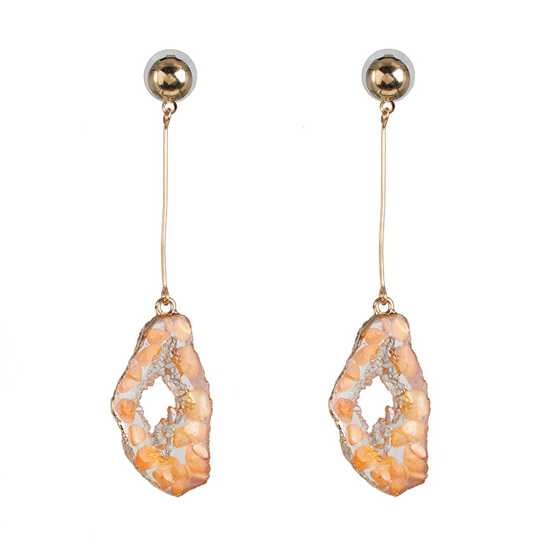 YK Beauty Gold Plated quartz oval stone Orange earring