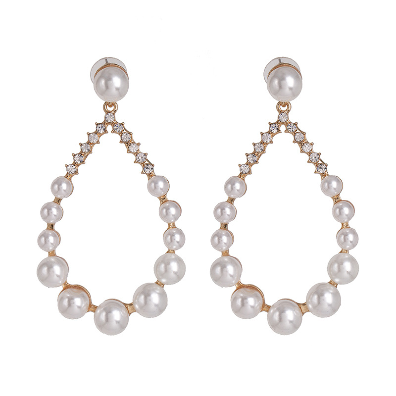 YK Beauty gold plated rhinestone white pearl drop 8cm Earrings