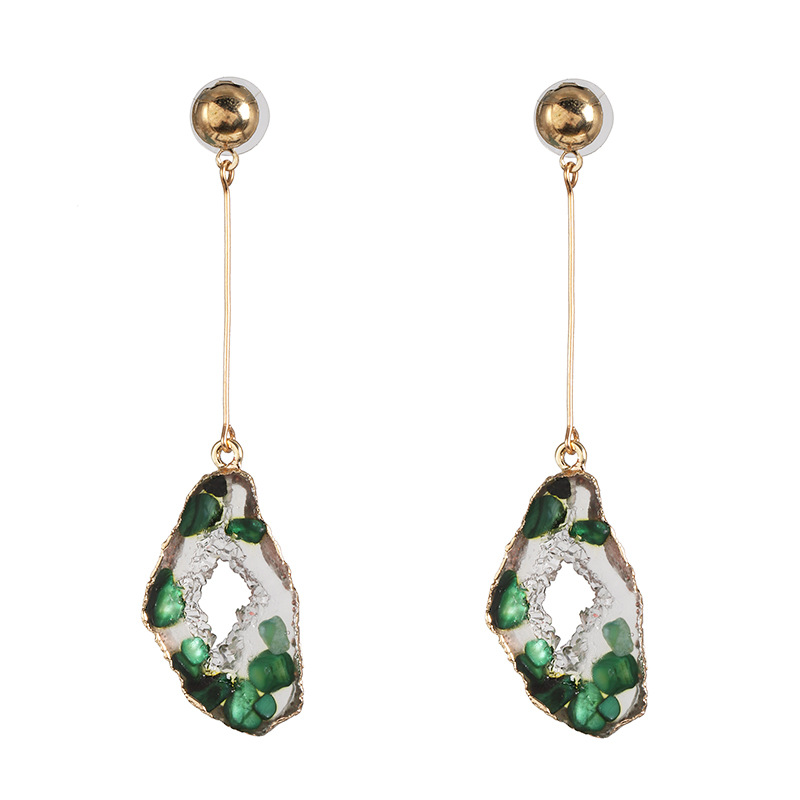 YK Beauty Gold Plated quartz oval stone Green Earrings