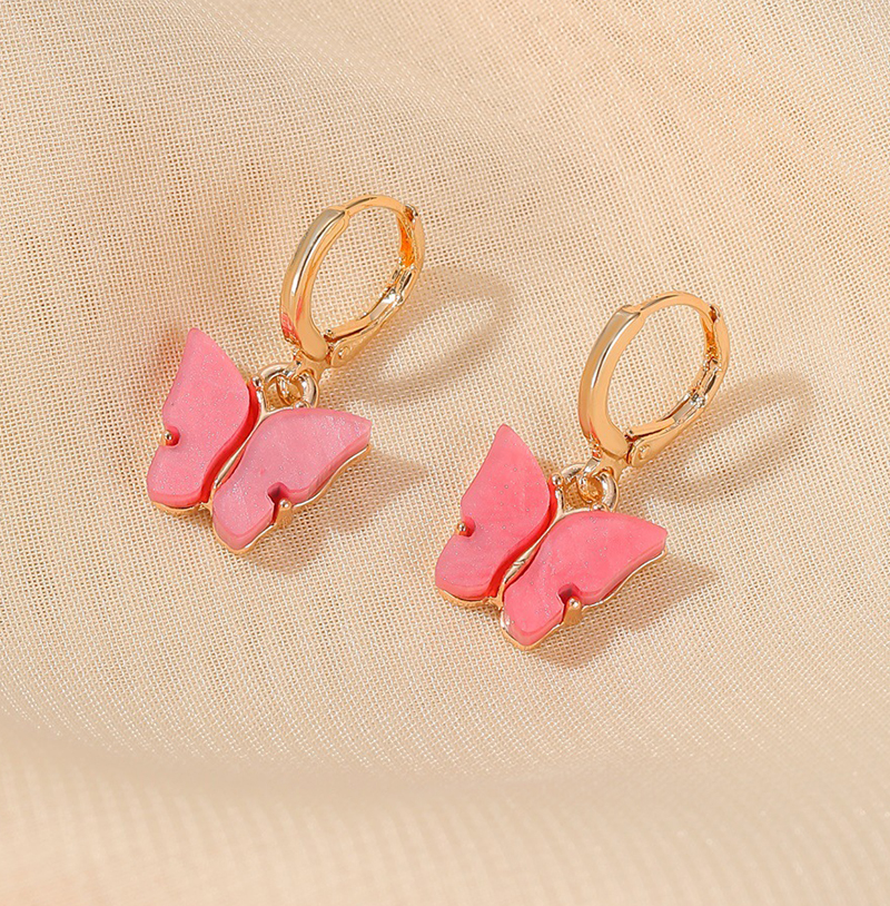 YK Beauty Gold Plated Butterfly Acrylic Pink Earrings