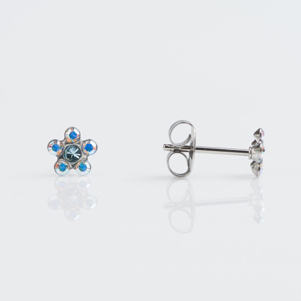 Tiny Tips Stainless 5mm Daisy AB Crystal-March Aquamarine