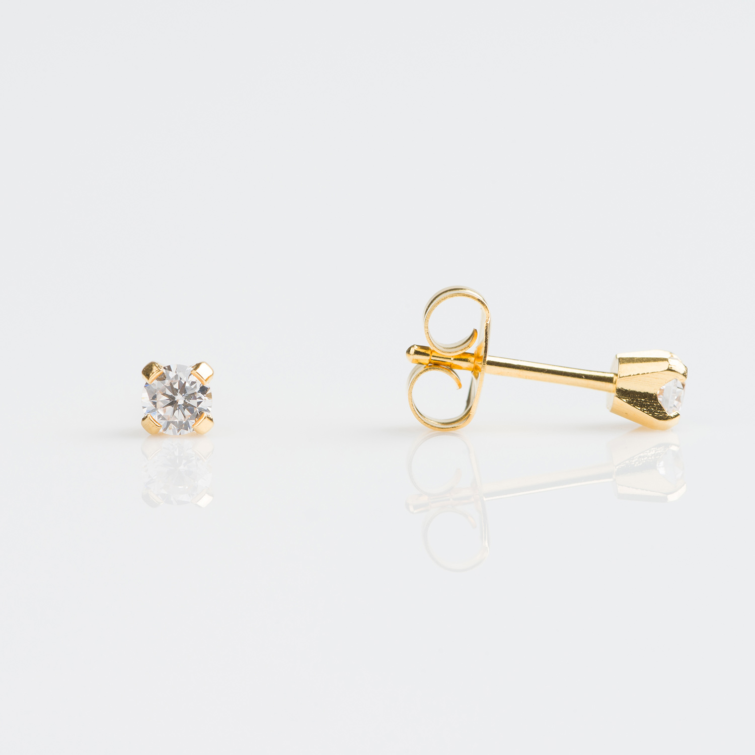 Tiny Tips Gold Plated Tiff. 3mm Cubic Zirconia Stud Earrings