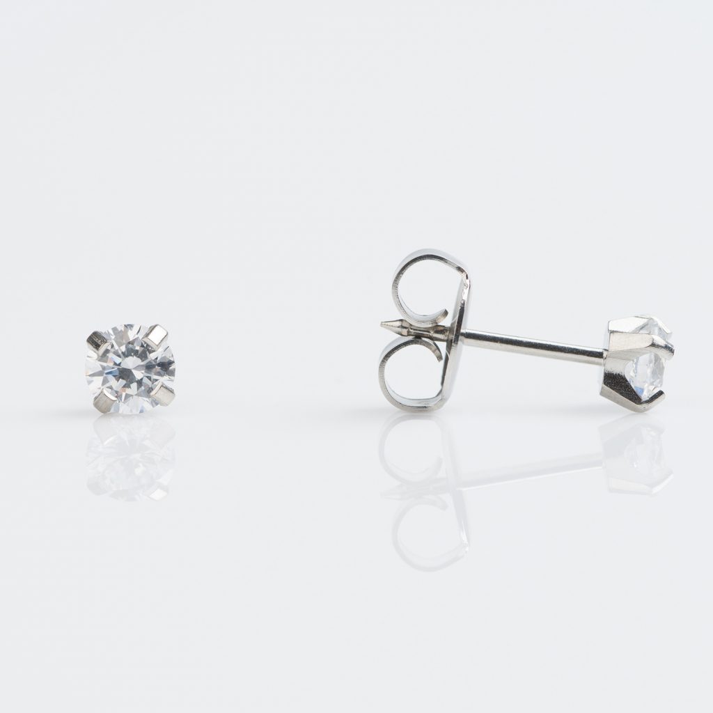 Studex Tiny Tips Stainless Tiff. 4mm Cubic Zirconia Stud Earrings