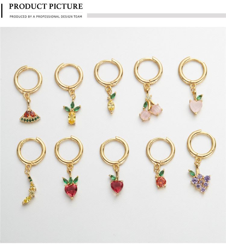 18k Gold Filled Zircon Dangle Earrings Fruit Small Hoop Earrings