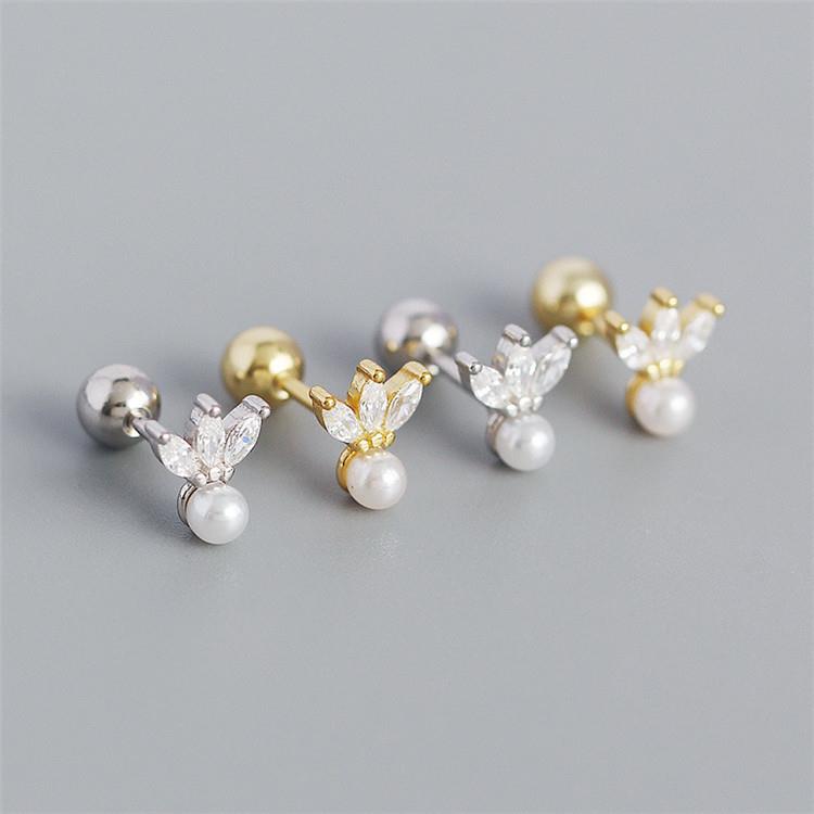 Dainty Gold Plated Luxury 925 Sterling Silver Pearl Stud Screw Back