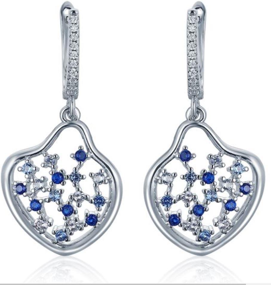 RHODIUM PLATED SILVER DROP EARRING WITH MULTI COLOURED STONES